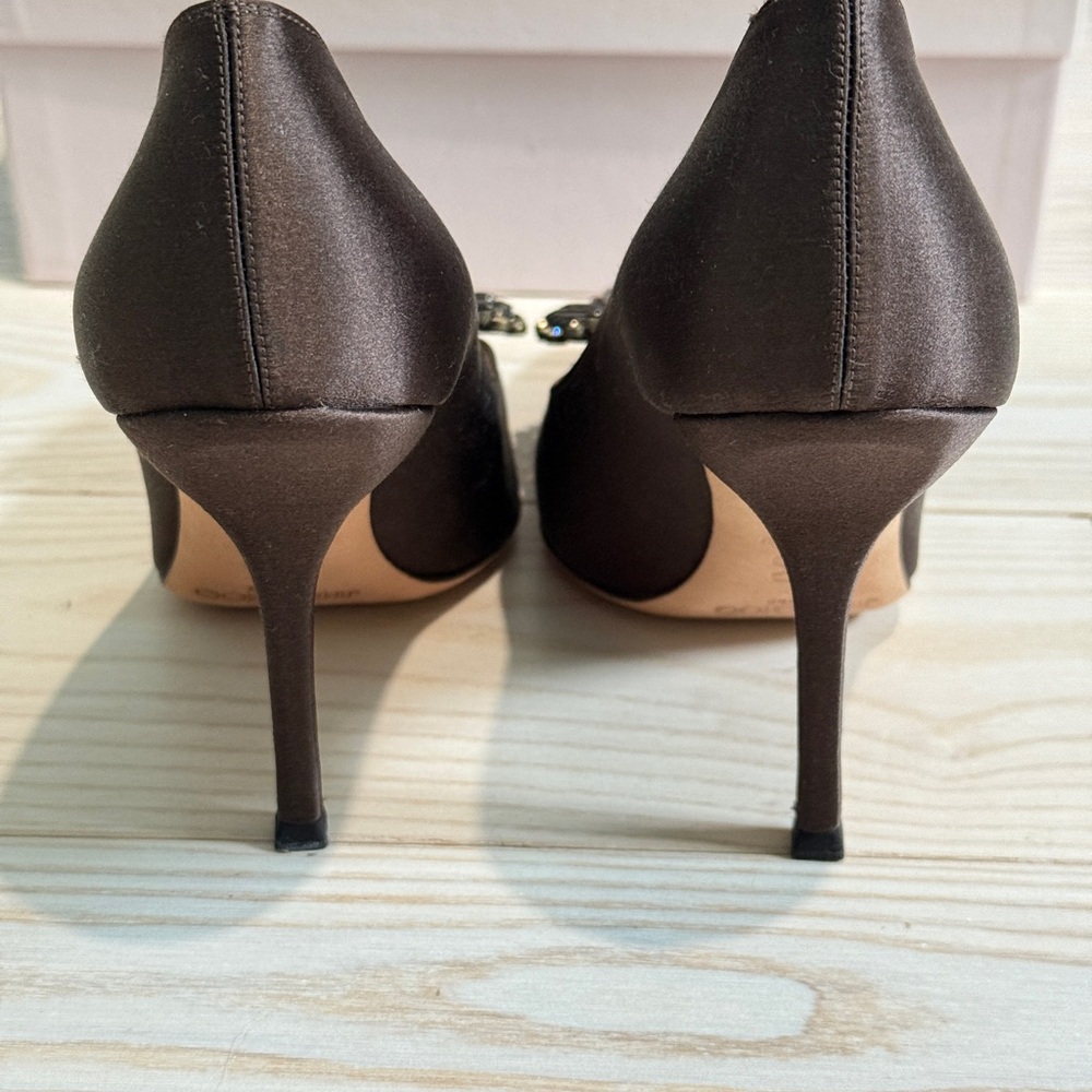 Jimmy Choo Vintage ‘Karen’ Brown Silk Satin Jeweled Heels, sz 38, NWT - Picture 3 of 5